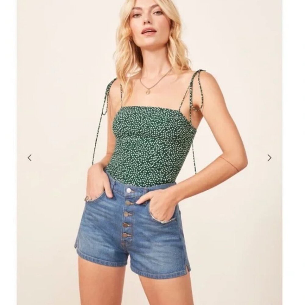 Reformation Lily Spaghetti Strap Green Floral Women's Top - Size 4